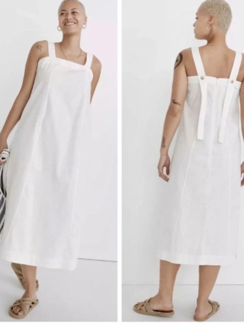 Madewell Linen-Cotton Sleeveless Column Midi Dress Ivory White